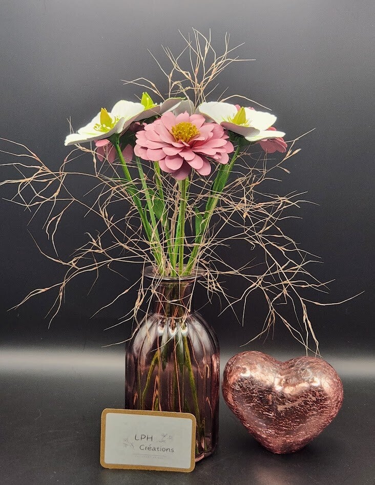 Sweet - bouquet de 7 fleurs de Lin & Gerbera (avec ou sans vase)