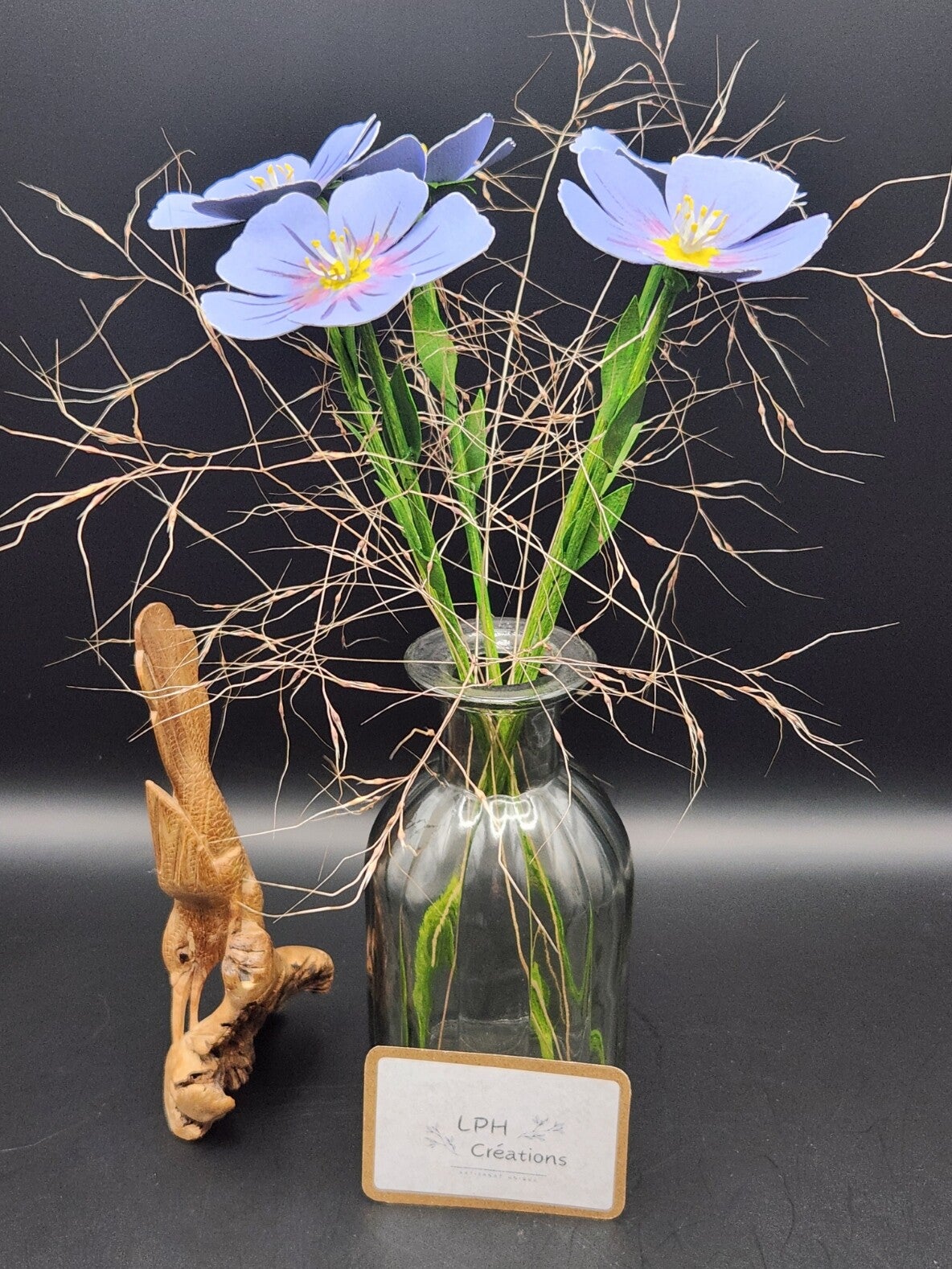 Le Bleuté - bouquet de 5 fleurs de Lin (avec ou sans vase)