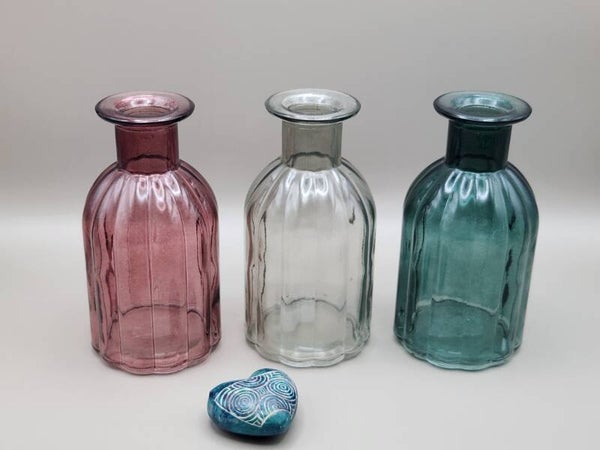 Vase en verre structuré rose foncé/vert sapin/vert fumé