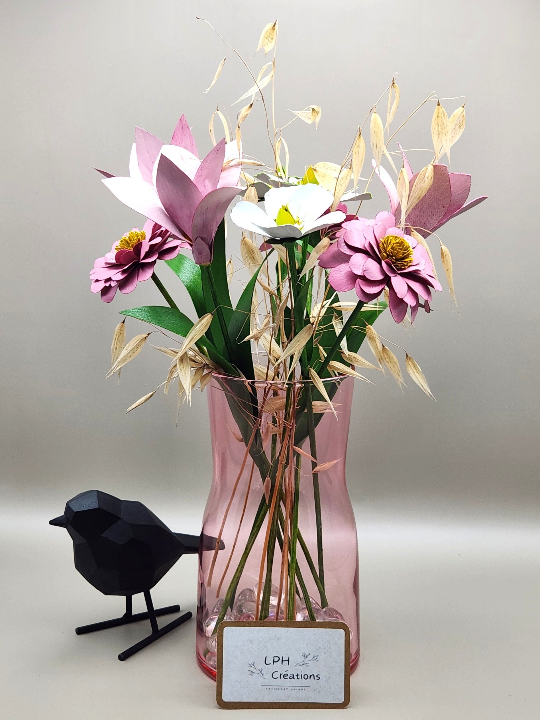 Le Printanier - bouquet de 9 fleurs Tulipes, Lin et Gerberas (avec ou sans vase)