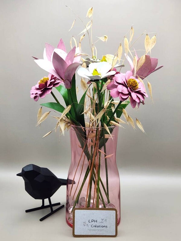 Le Printanier - bouquet de 9 fleurs Tulipes, Lin et Gerberas (avec ou sans vase)