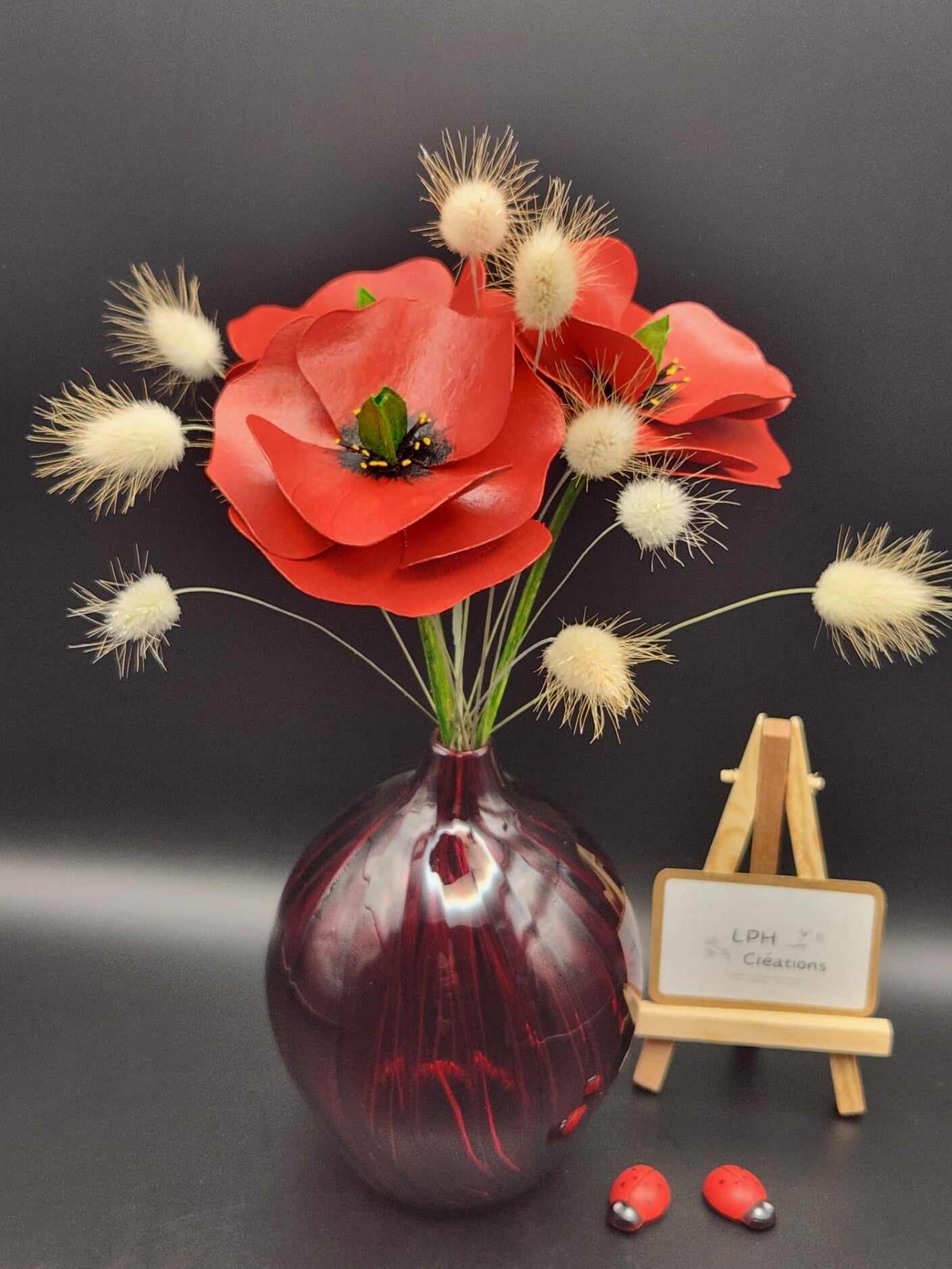 L'Estival - bouquet de 3 Coquelicots et graminées avec son vase