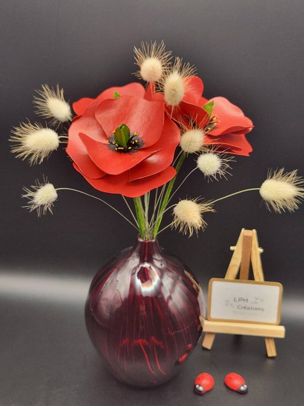 L'Estival - bouquet de 3 Coquelicots et graminées avec son vase