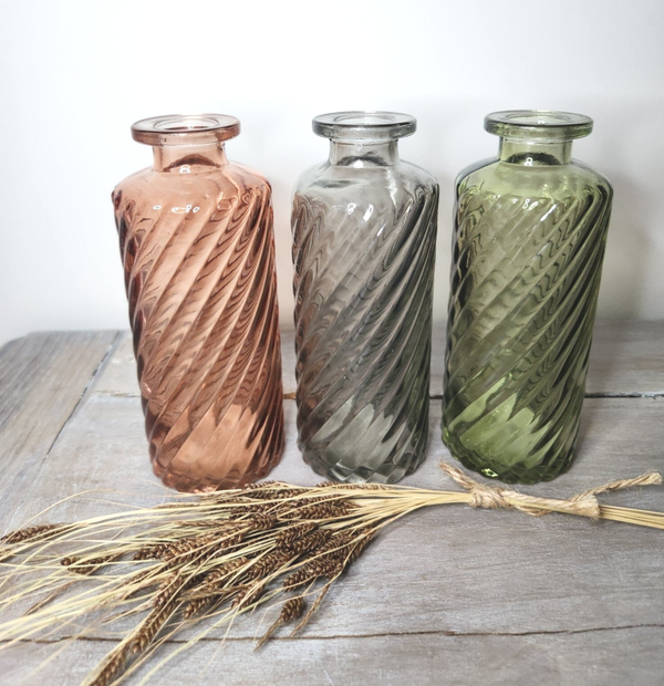 Soliflore en verre structuré vert/orange/gris fumé/pêche et rose
