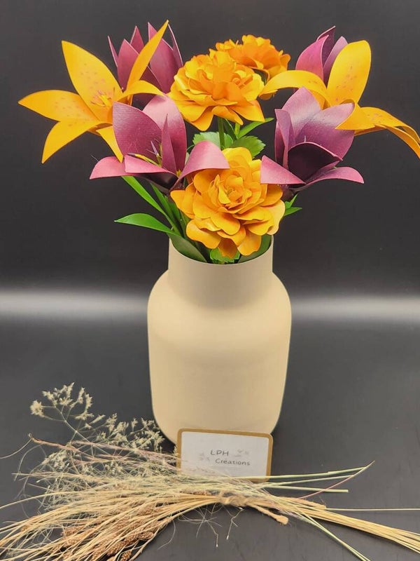 Éclat Bohème - bouquet 9 fleurs Roses, Lys, Tulipes (avec/sans vase)