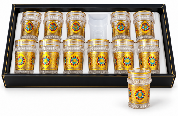 Glozini 12 pcs. Cup Set Goudkleurig met bloemmotief