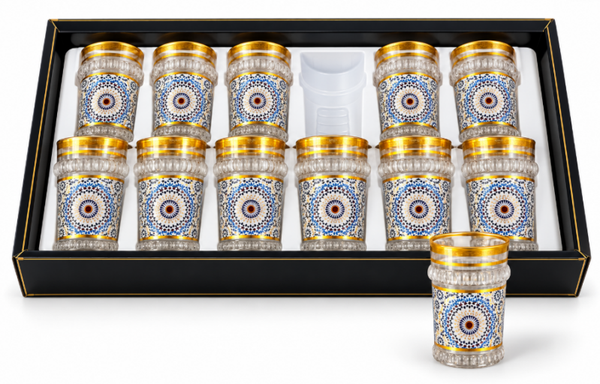 Glozini 12 pcs. Cup Set Goudkleurig blauw-wit mozaïek
