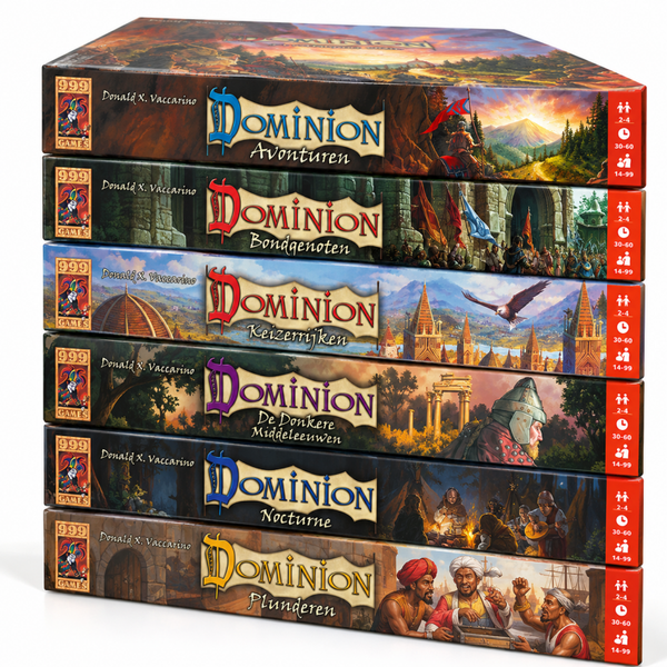 Dominion Uitbreidingen Bundel – 6 Uitbreidingen: Avonturen, Bondgenoten, Keizerrijken, De Donkere Middeleeuwen, Nocturne & Plunderen | 999 Games