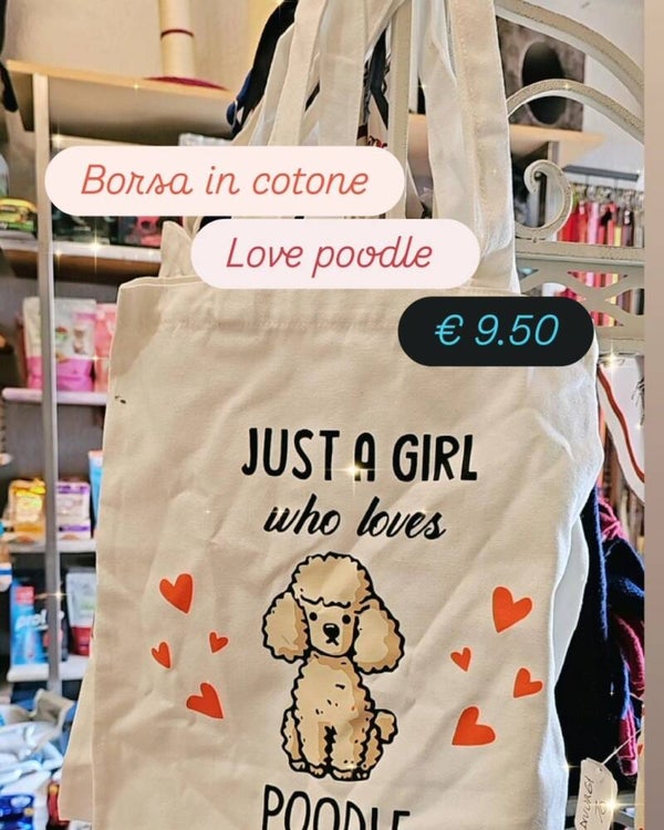 Deliziosa borsa in cotone Love Poodle