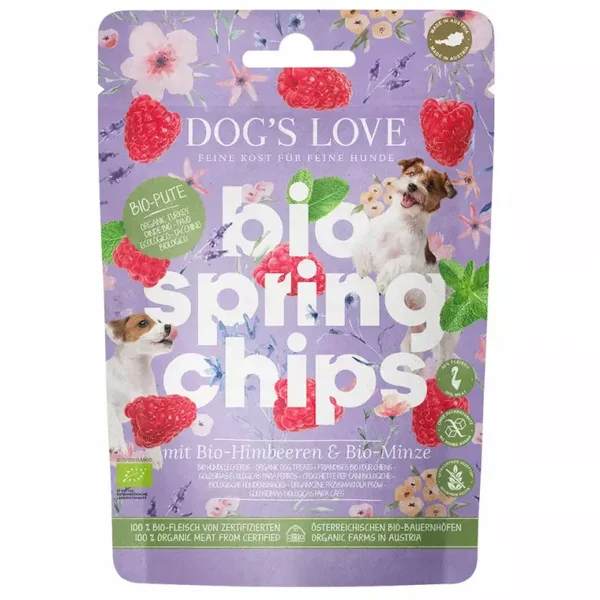 Snack per cani Patatine primaverili con lamponi e menta 150 gr