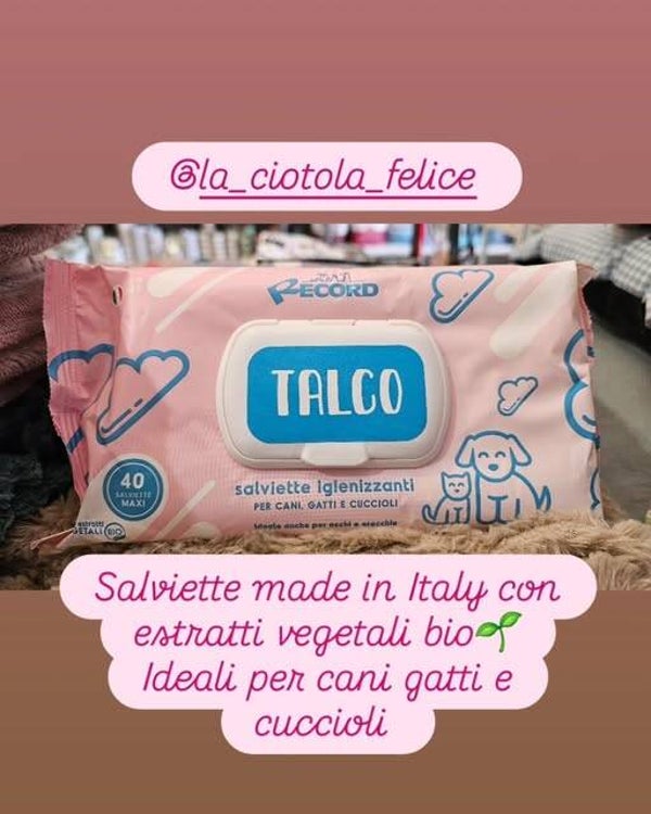 Salviette talco con estratti vegetali bio ideali per cani gatti cuccioli