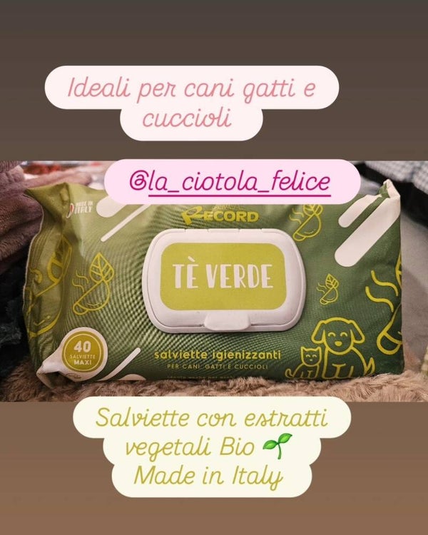 Salviette te' verde con estratti vegetali bio ideali per cani gatti e cuccioli