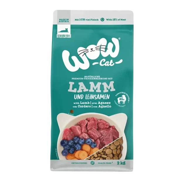 Cibo secco premium per gatti Agnello senior con semi di lino e molta carne