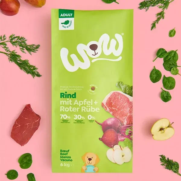 wow Manzo Cibo secco Adulto manzo 1 kg con la mela e barbabietola rossa