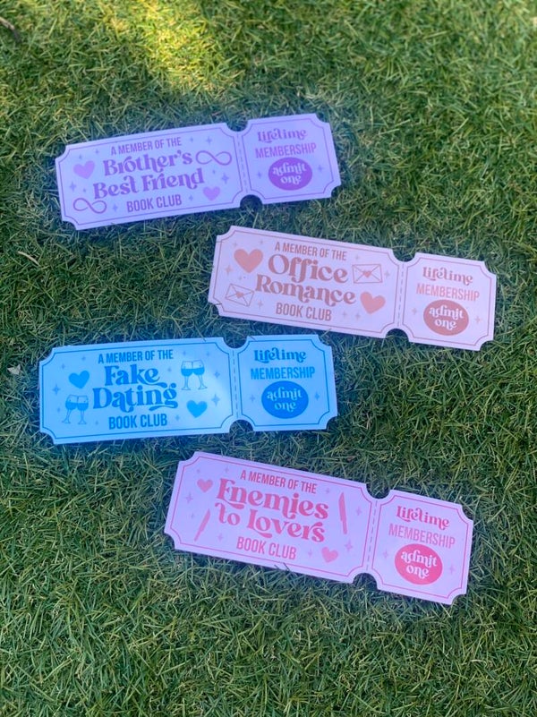 Set van 4 Romance Book Club Bladwijzers – Bookish Ticket Bookmarks – Romance Tropes