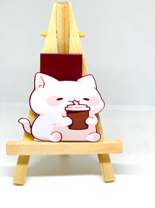 Magnetische Bladwijzer Kat met Koffie – Kawaii Boekenlegger – Handgemaakt – Crafted Creations