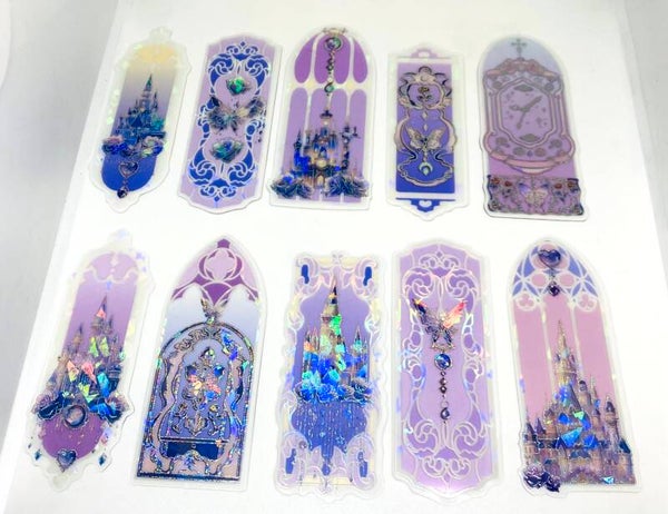 10 stuks Paarse Holografische Fantasy Bladwijzer – Kasteel & Vlinder Boekenlegger – Sprookjesachtig Cadeau voor Boekenliefhebber