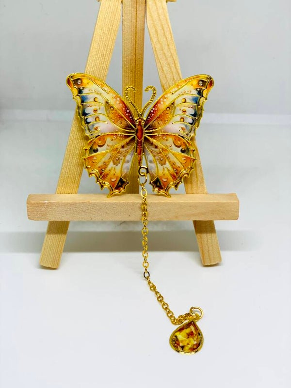Zonnebloem Vlinder Bladwijzer  Goudkleurige Boekenlegger met Hanger