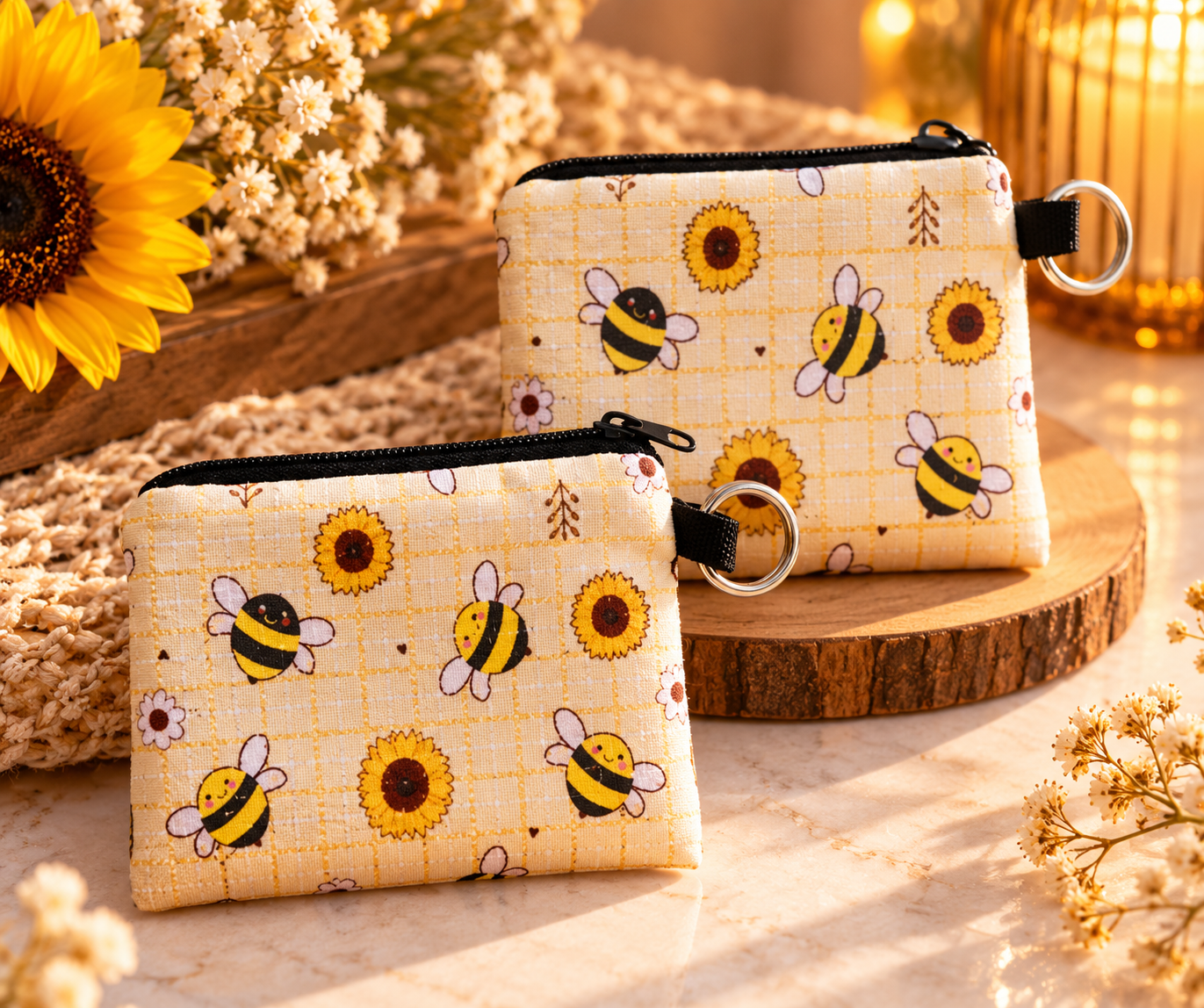 Bee Portemonneetje 🐝🌻  Mini Rits Tasje met Sleutelhanger