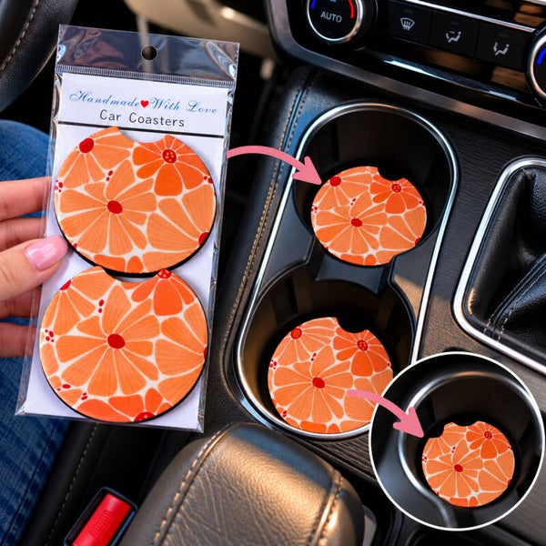 Auto Onderzetters met Aardbeienprint – Set van 2 – Schattige Car Coasters met Bloemen