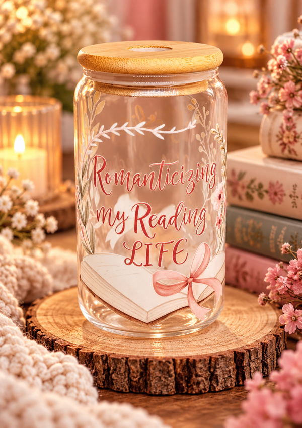 Bookish Drinkglas met Bamboe Deksel – Romanticizing My Reading Life