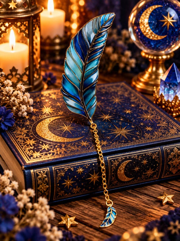 Blue Feather Bookmark  Metalen Boekenlegger