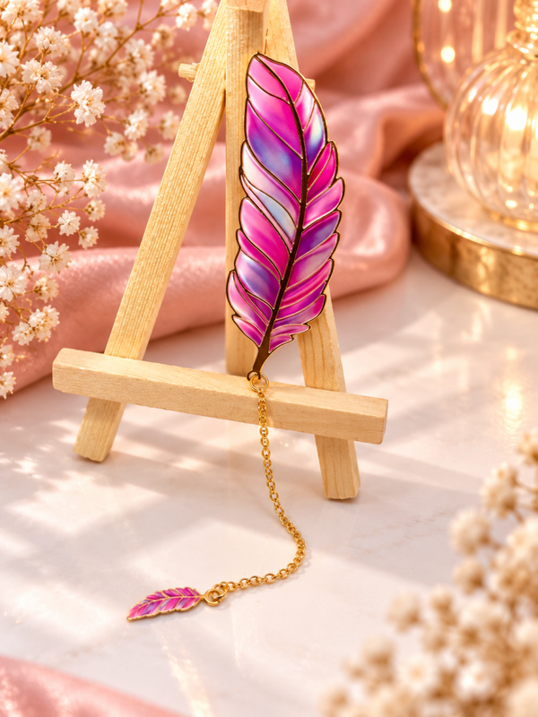 Pink Feather Bookmark  Metalen Boekenlegger