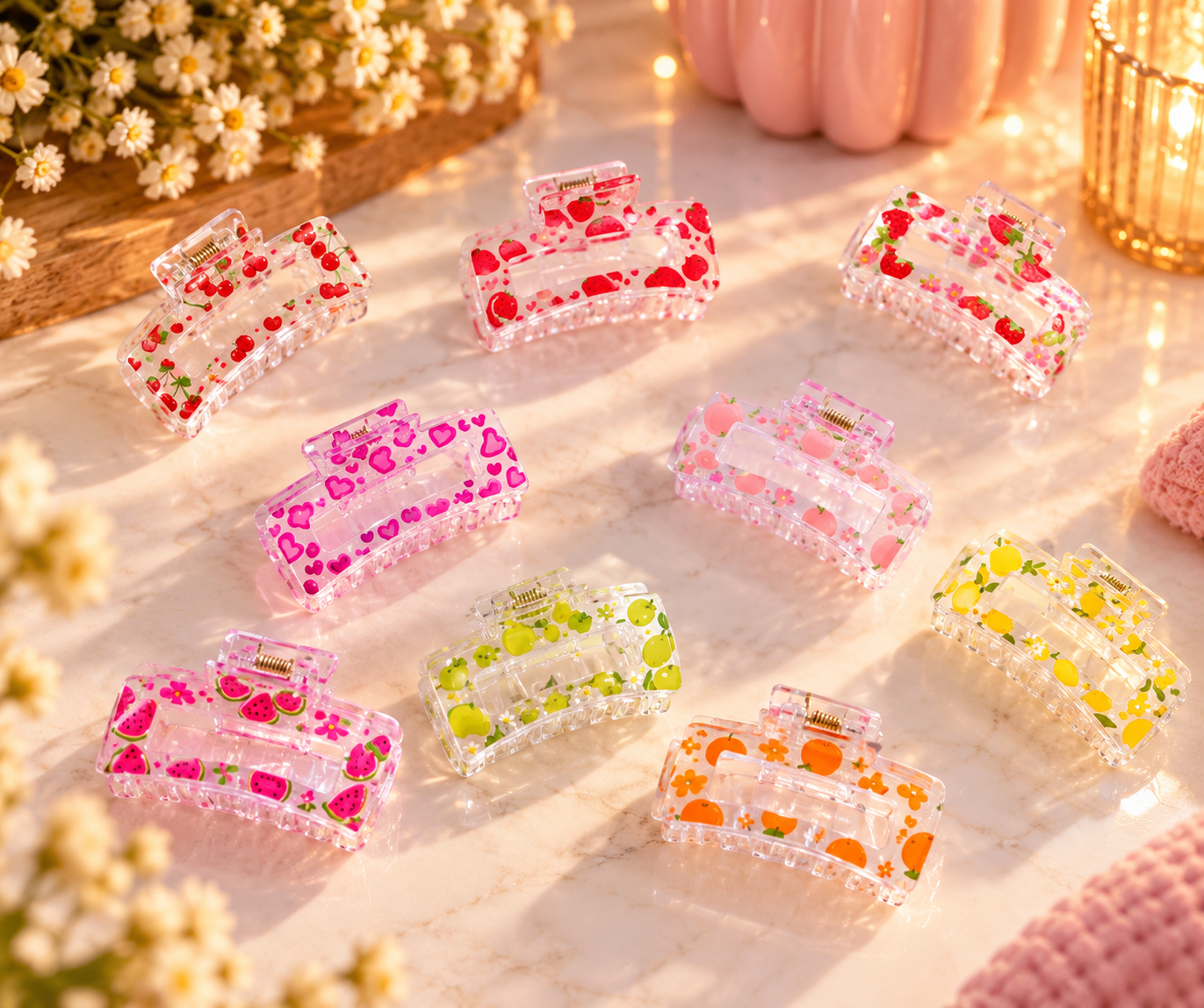 Trendy haarclips met fruit design – kleurrijke claw clips 🍓🍋💖