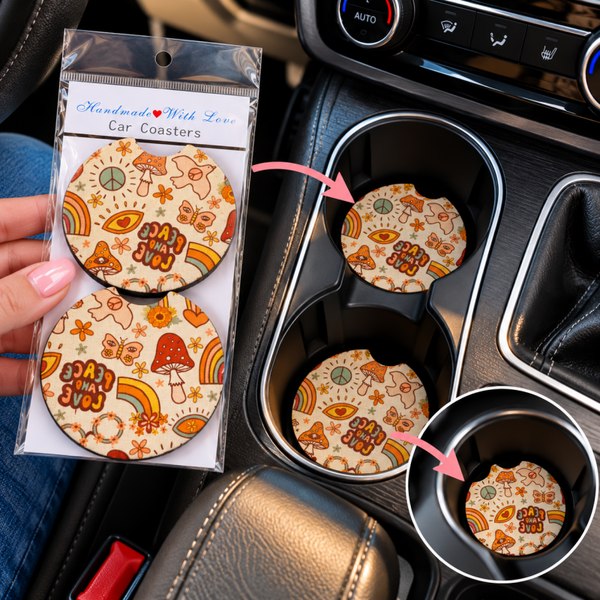 Car Coasters Set van 2 – Auto Onderzetters met DTF-print – Kleurrijk & Slijtvast