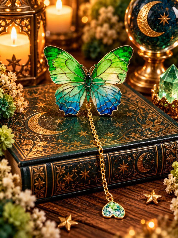 Green Butterfly Bookmark – Gold-Colored Metalic