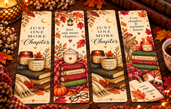 Cozy Autumn Bookmarks 🍁 – Set van 4 Herfst Bladwijzers