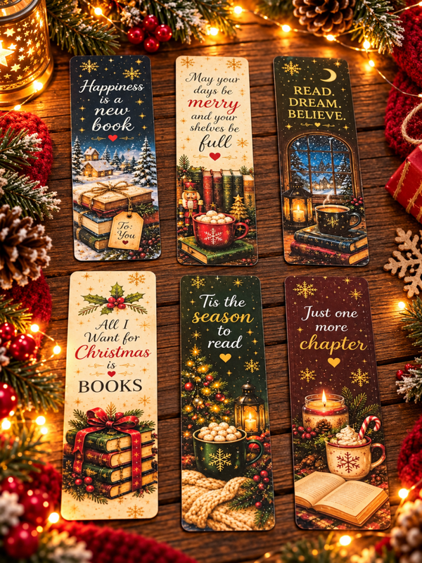 Cozy Christmas Bookish – Set van 6 Kerstbladwijzers