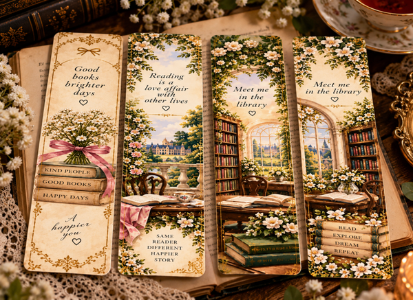 Vintage Daisy Bookmarks 🌼📚 – Set van 4 Romantische Bladwijzers