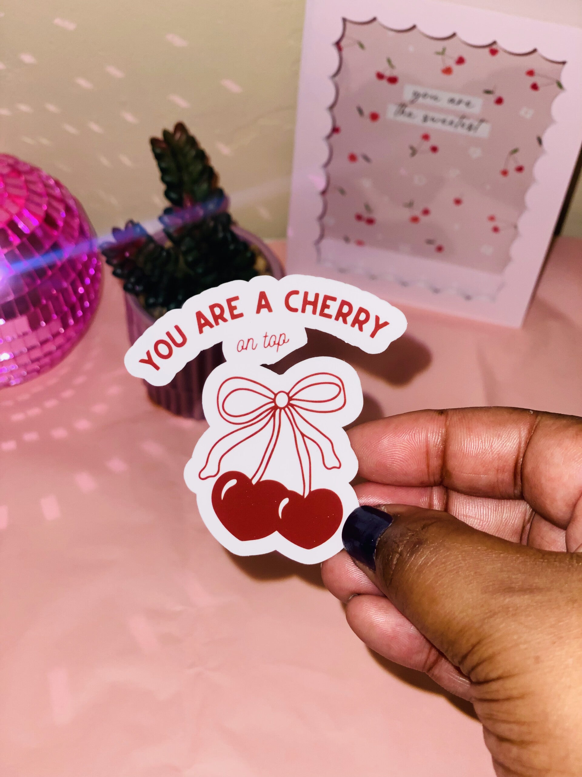 Cute Cherry Bow Sticker 🍒💕 (5 cm)