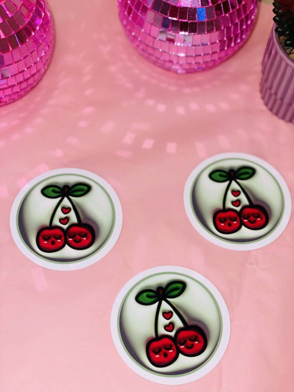 Cute Cherry Hearts Sticker 🍒💚 (5 cm)