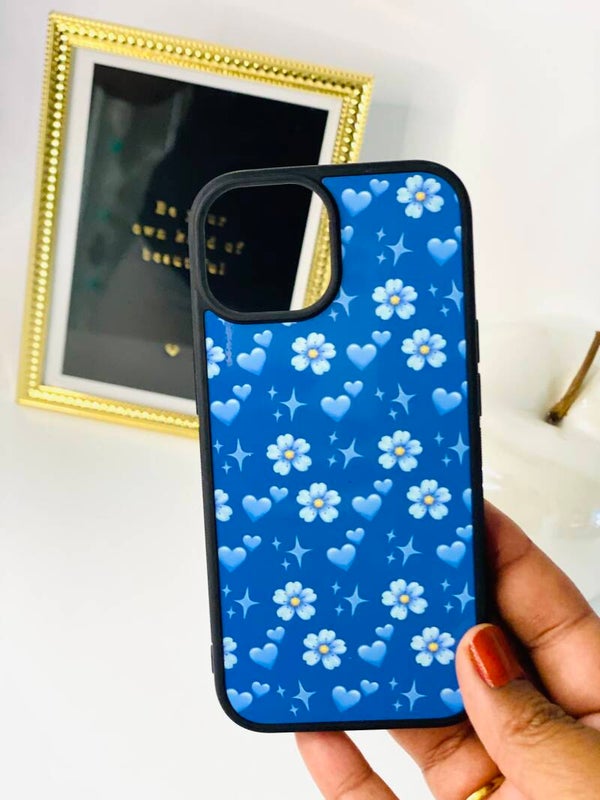 iPhone hoesje – Blauw met Bloemenprint (Sublimatie)