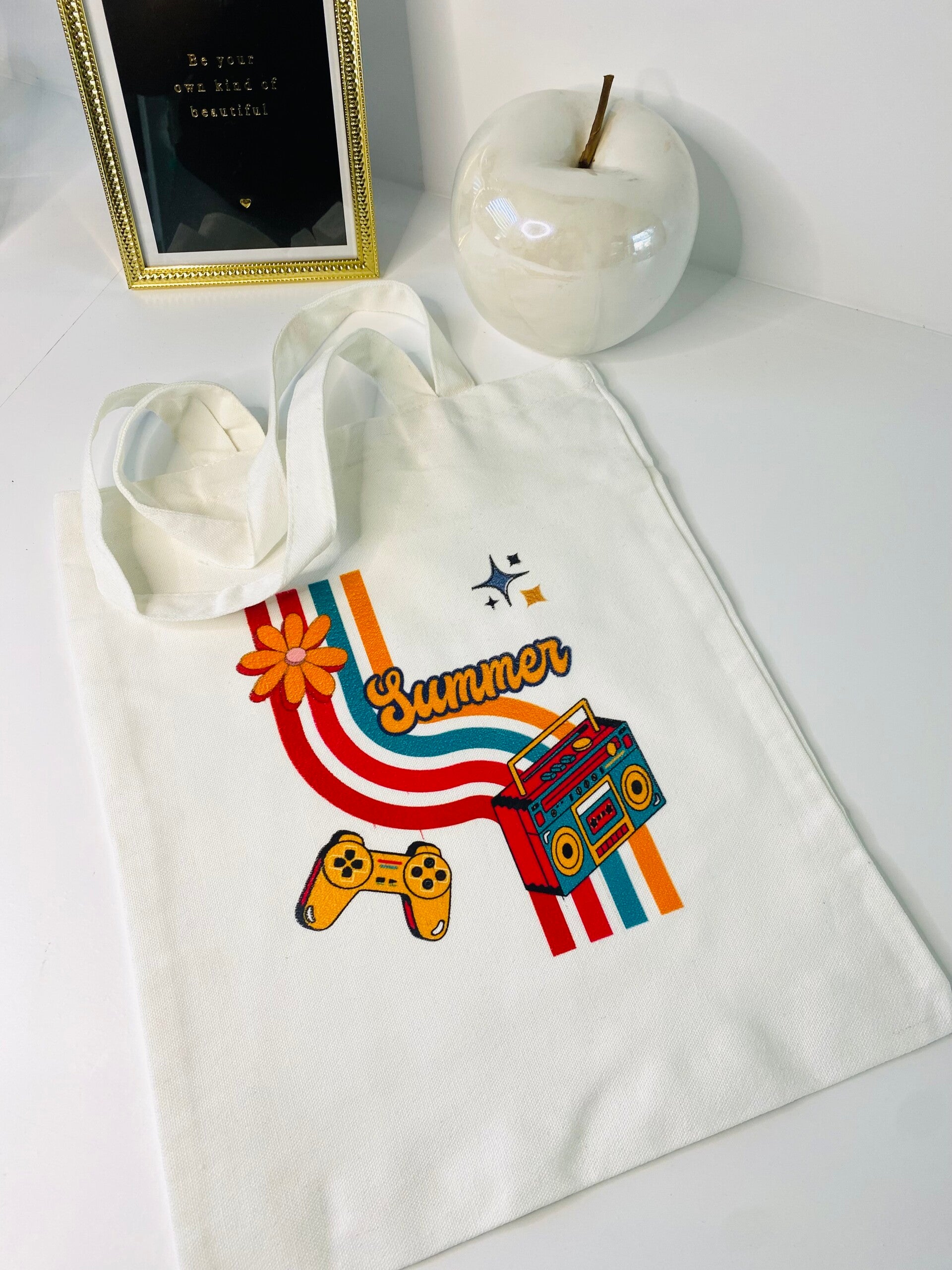 Tote Bag – Retro Print – Duurzame Katoenen Shopper – Herbruikbaar – Vintage Design – 38x42 cm