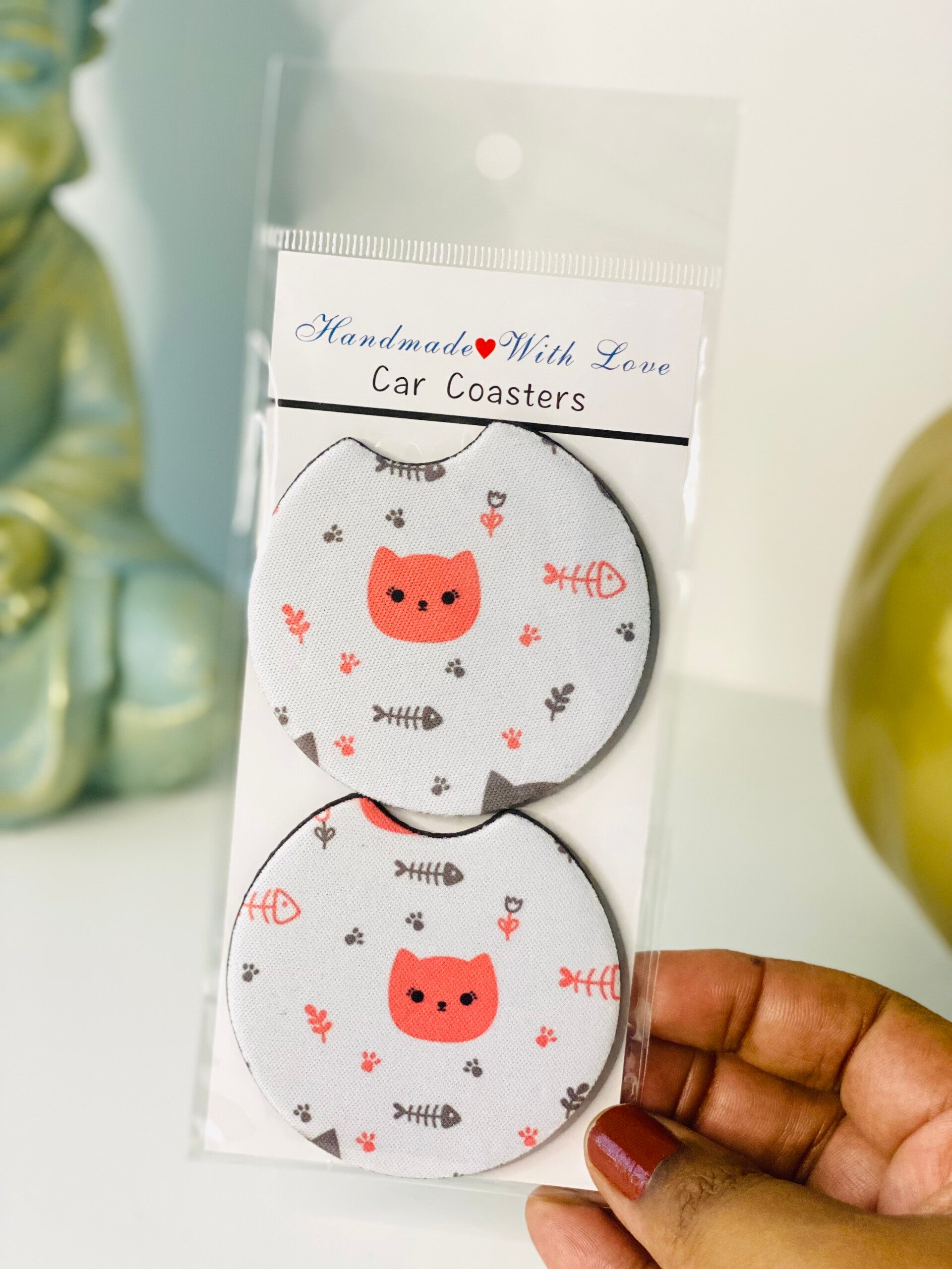 DTF Bedrukte Auto Onderzetters – Car Coasters met Print – Uniek Design – 2 Stuks