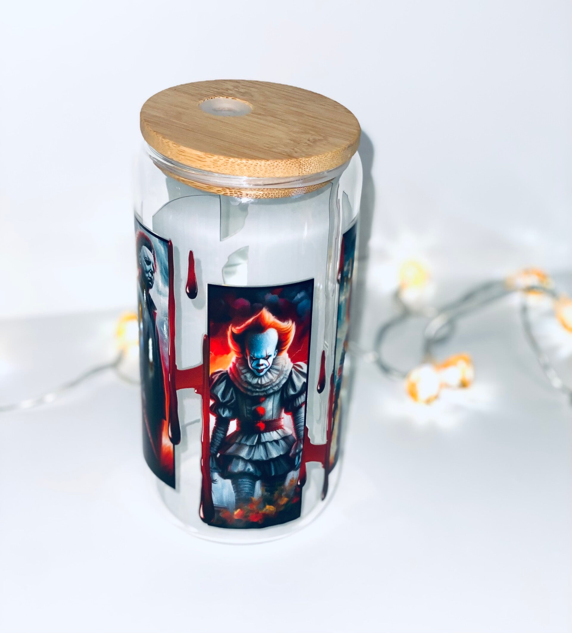 🕷️ Glazen Halloween Beker met Bamboe Deksel & Rietje – Duurzaam en Herbruikbaar