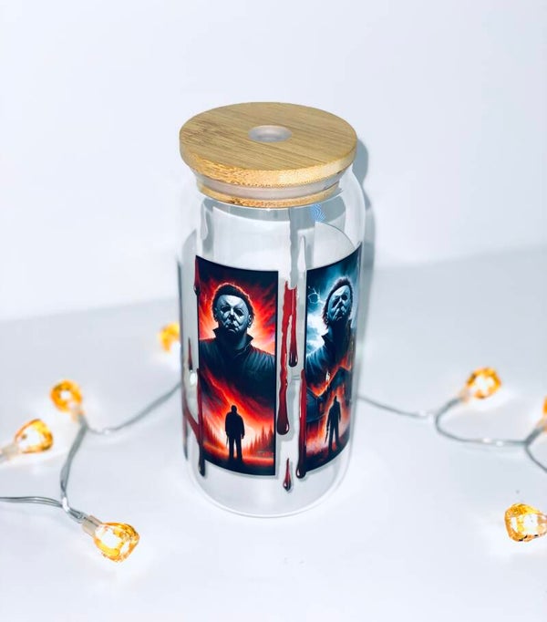 🎃 Halloween Drinkbeker met Rietje & Bamboe Deksel – Uniek met DTF Print 👻