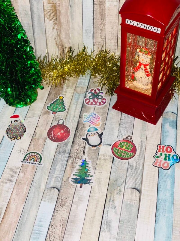 ✨ 10  Magische Kerst Stickers – Halogeen Holografisch Effect