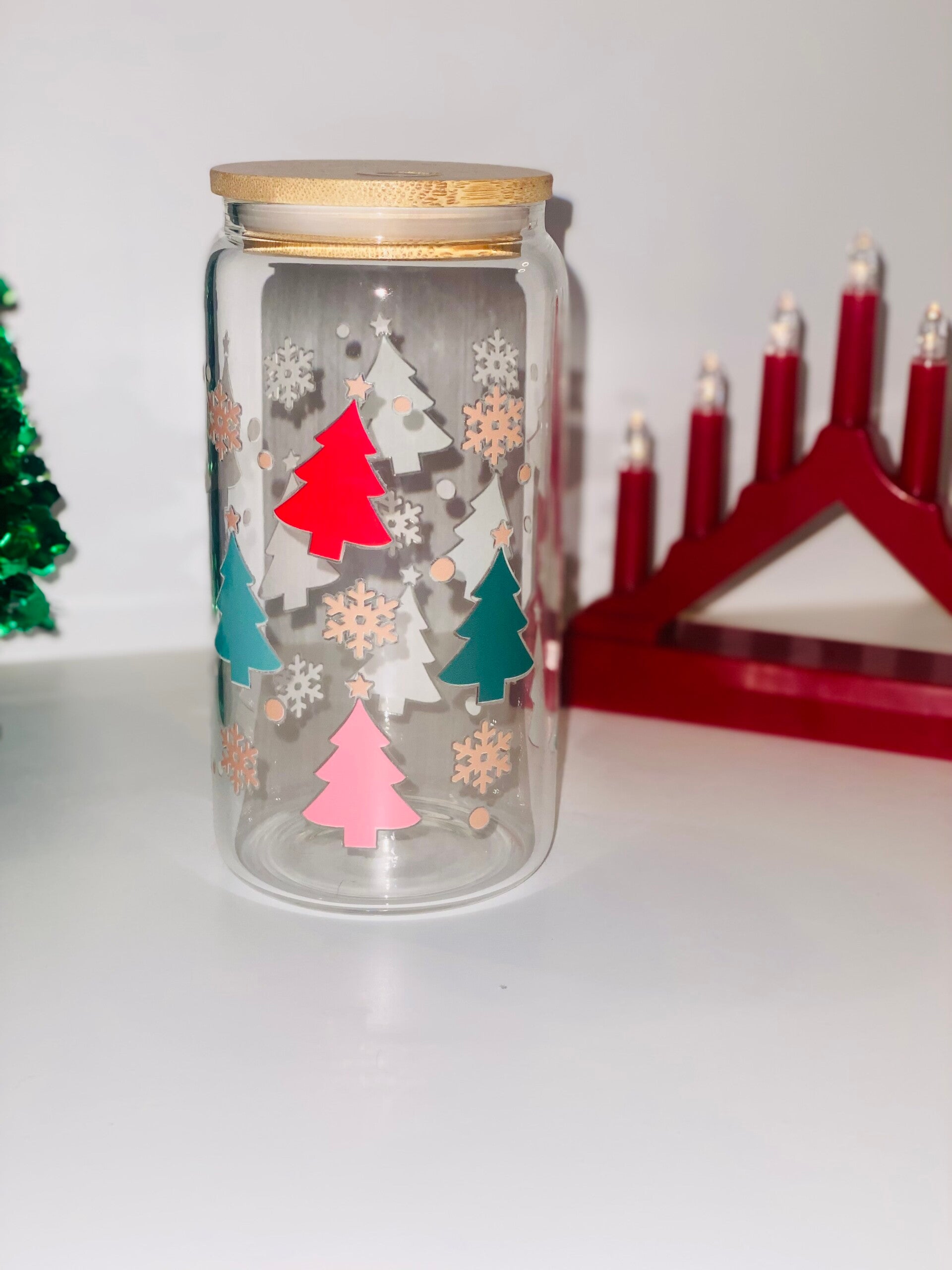 Kerst Drinkbeker met Bamboe Deksel – Bedrukt met Feestelijke DTF-print