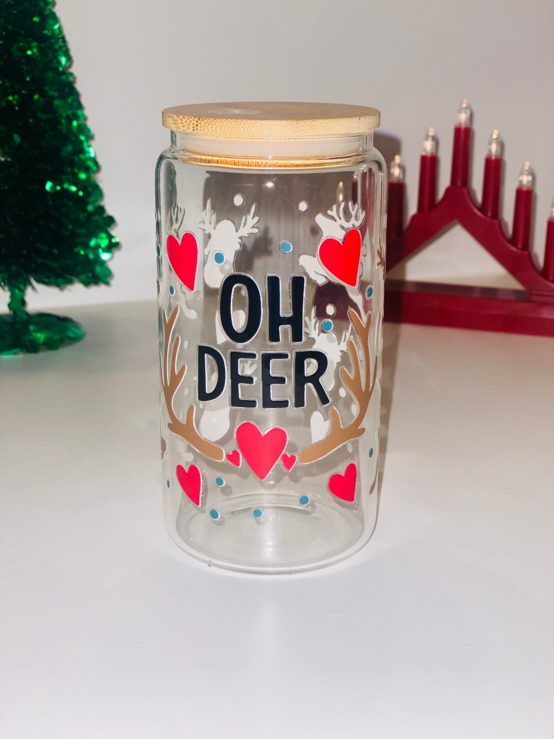 Kerst Drinkbeker met Bamboe Deksel – Bedrukt met Feestelijke DTF-print