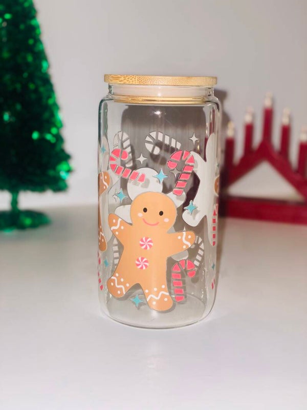 Kerst Drinkbeker met Bamboe Deksel – Bedrukt met Feestelijke DTF-print