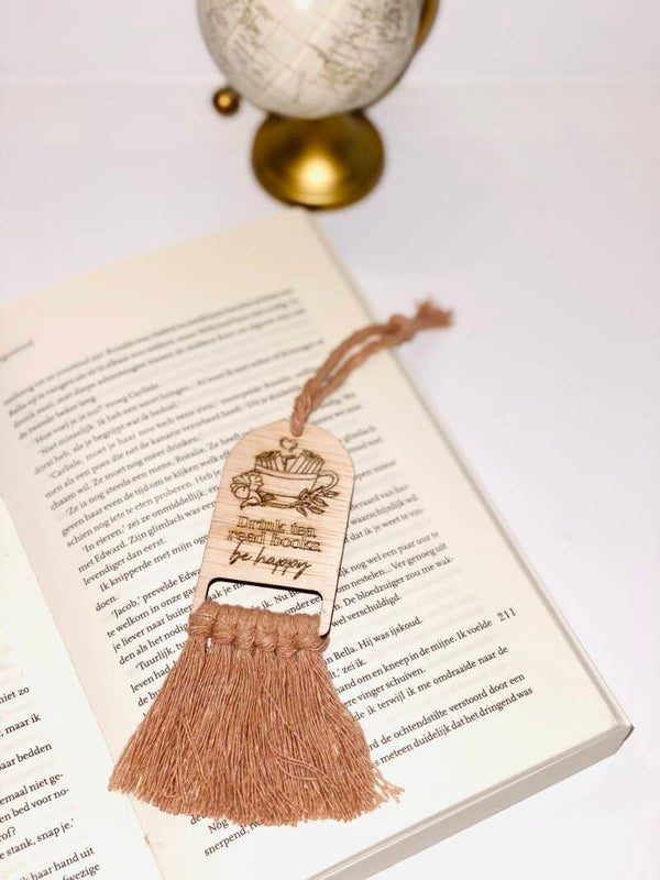 Rustieke Houten Bladwijzer | Macramé Accent | Handmade