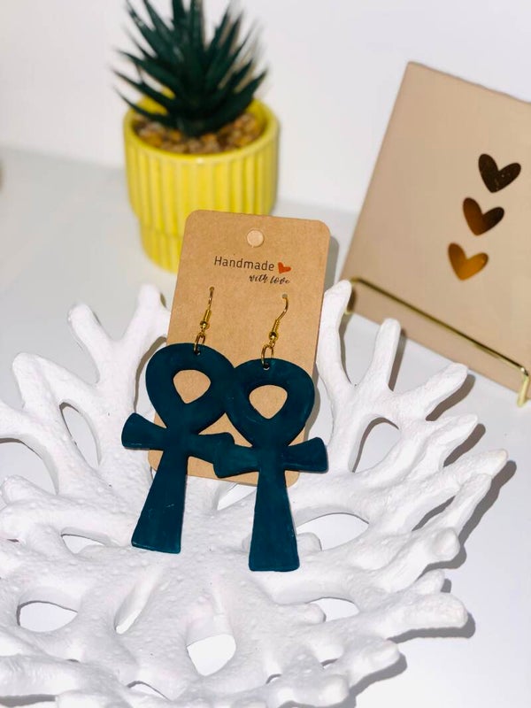Spirituele Ankh Oorbellen | Uitgelaserd & Met de Hand Geverfd | Uniek Design-hout