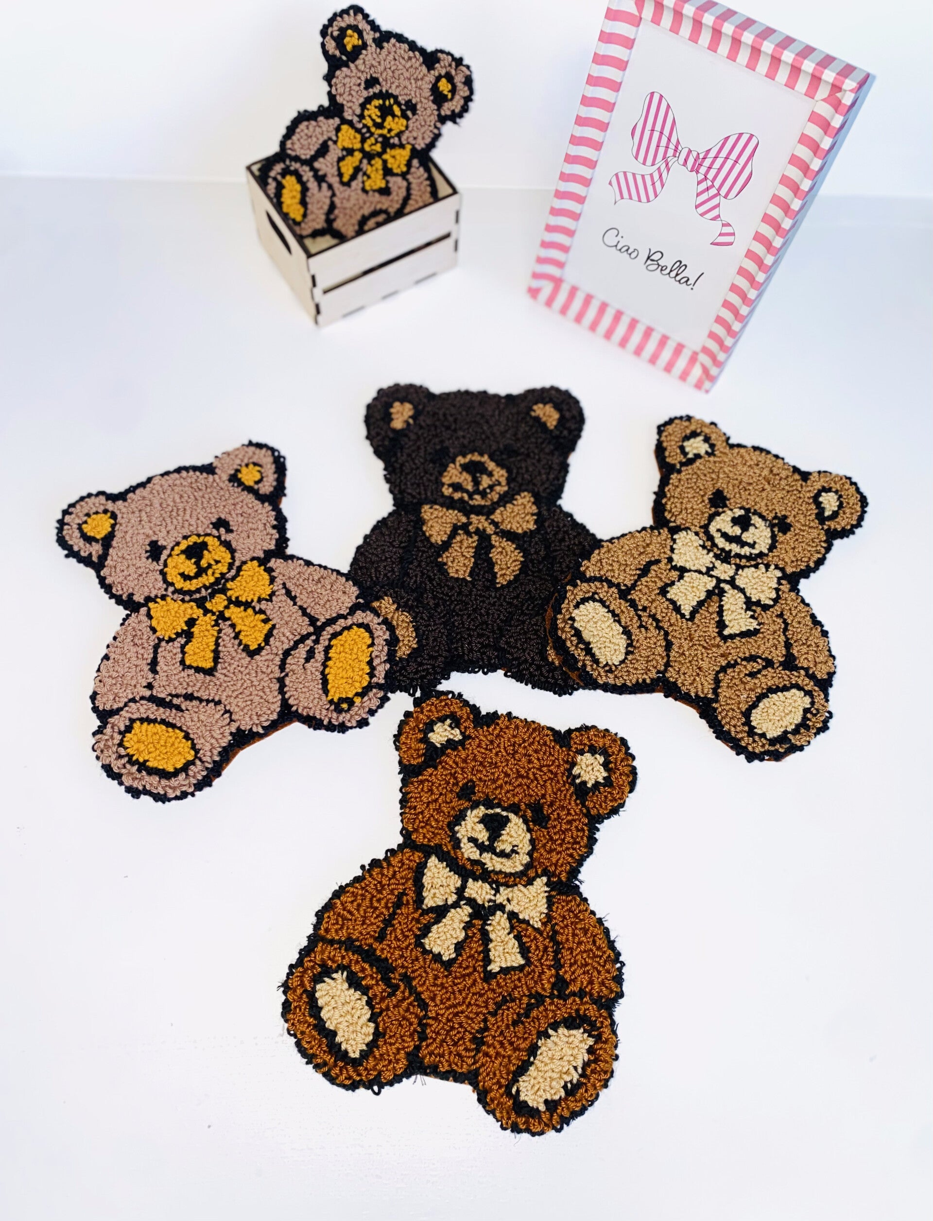 Punch Needle Pattern Bundle PDF | Teddy Bear Croissant Butterfly Pattern | Beginner Punch Needle Design | DIY Craft Instant Download