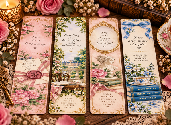 Romantic Vintage Stories 🌸🎀 – Set van 4 Romantische Bladwijzers