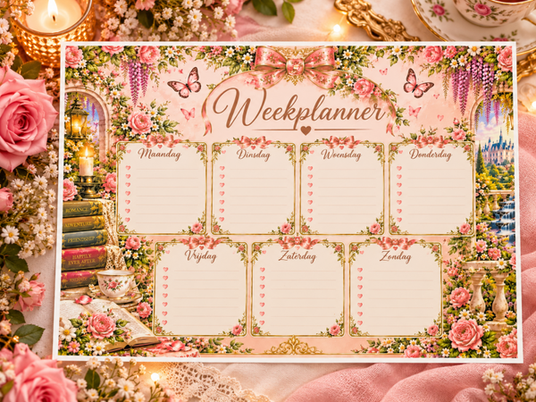 Romantic Rose Weekplanner 🌸🦋 – Roze A4 Weekplanner