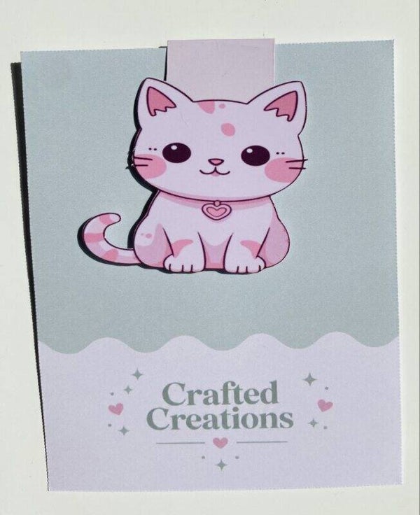 Magnetische Bladwijzer Roze Katje – Kawaii Boekenlegger – Handgemaakt – Crafted Creations